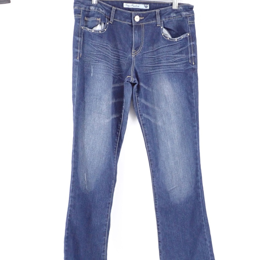 True Freedom Women Junior Distressed Blue Denim Jeans 13 Medium Wash Boot Cut JR